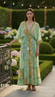 Golden Aura grünes Seidenkleid