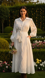 Boho-Maxikleid aus Bio-Baumwolle mit Spitze und Gürtel