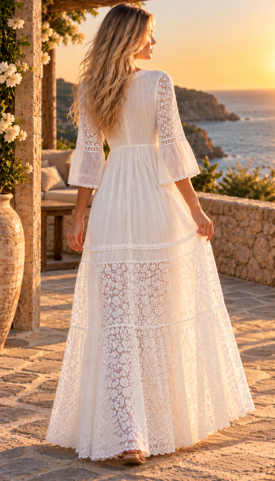 Elara White Lace Maxi Dress