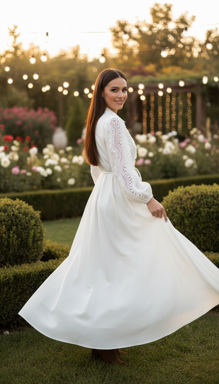 Boho-Maxikleid aus Bio-Baumwolle mit Spitze und Gürtel