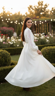 Boho-Maxikleid aus Bio-Baumwolle mit Spitze und Gürtel