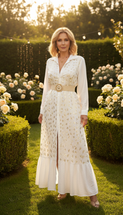 Boho-Maxikleid mit goldener Stickerei