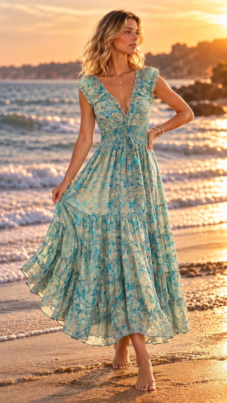 Amara blaues Seiden-Maxikleid
