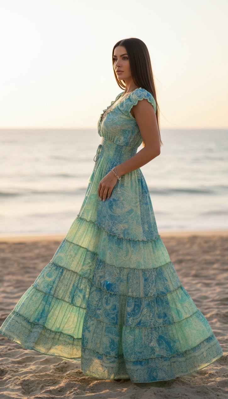 Amara Sky Blue Silk Maxi Dress