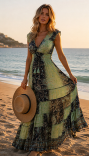 Amara Blue/Green Silk Maxi Dress