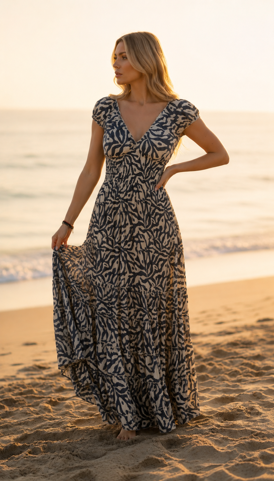 Alma Golden Blaues Seidenmaxikleid