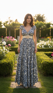 Alma Golden Blue Silk Maxi Dress