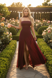 Burgundy Elegant Strapless Party Dress