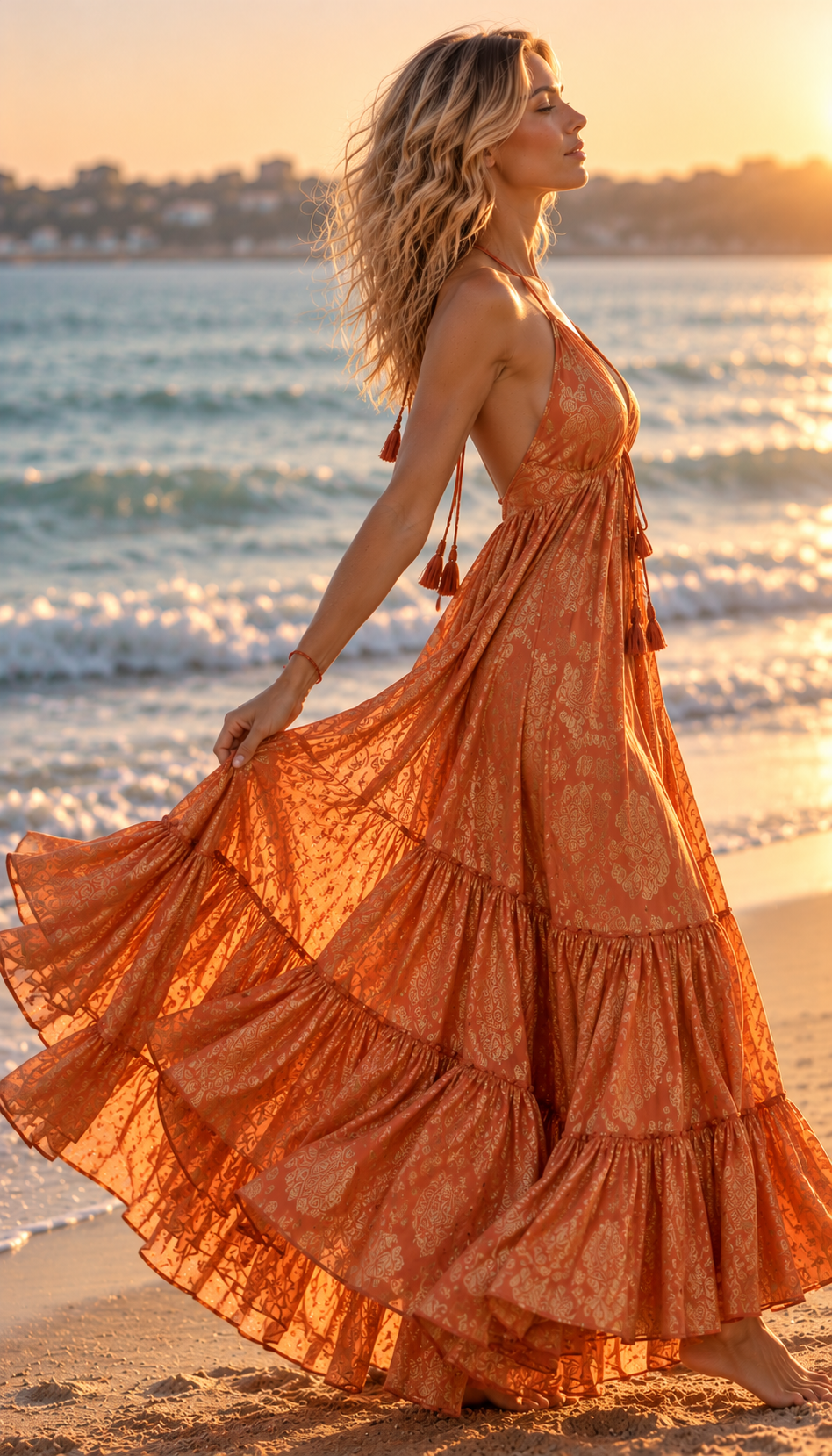 Golden Muse Silk Maxi Dress – Terracotta & Gold