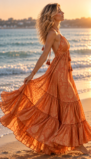 Golden Muse Silk Maxi Dress – Terracotta & Gold