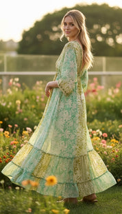 Golden Aura grünes Seidenkleid