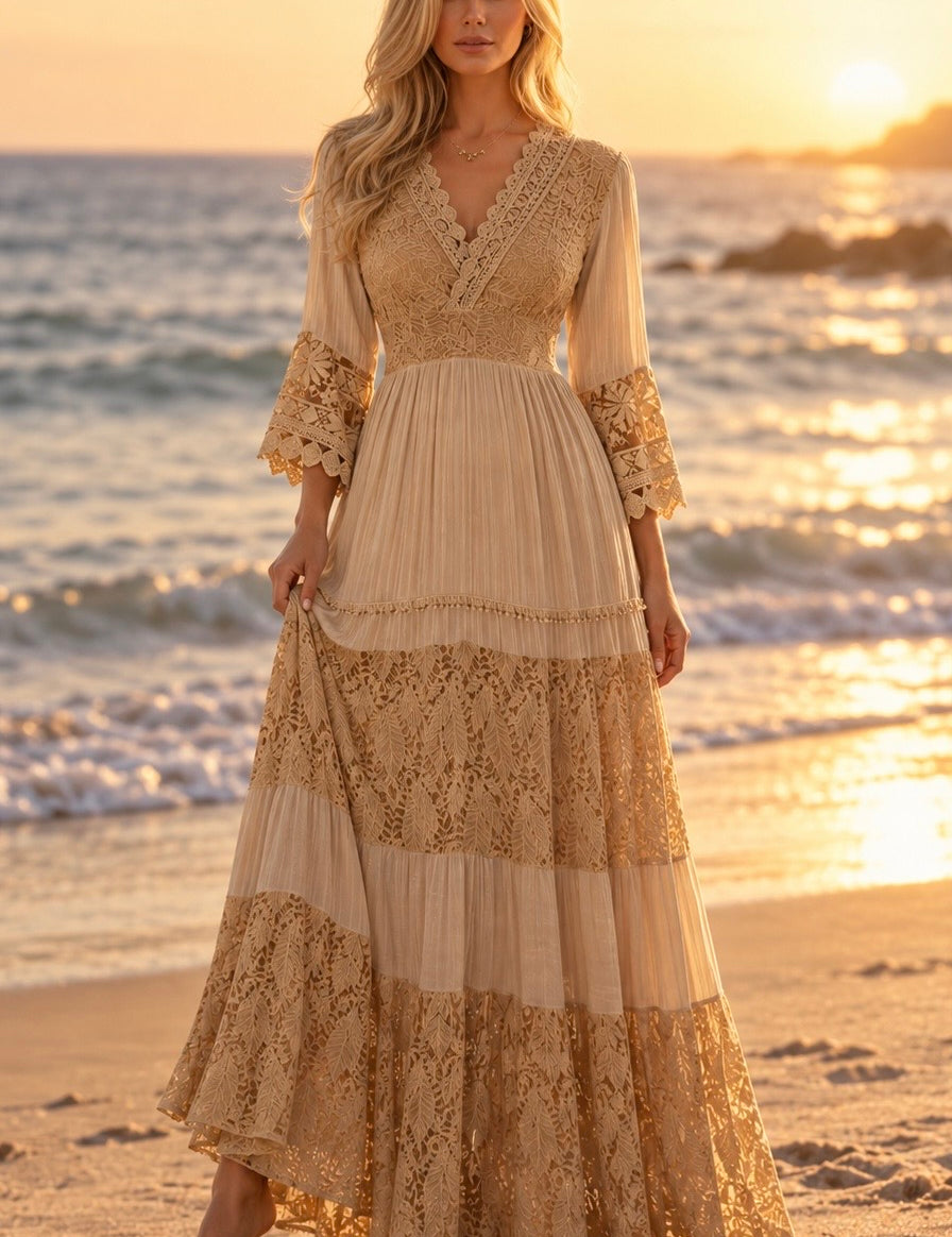 Pure Boho Dark Beige Lace Dress