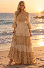 Pure Boho Dark Beige Lace Dress