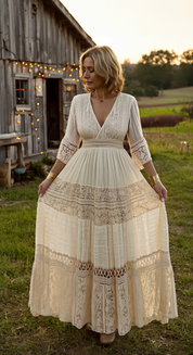 Boho Beige Lace Dress