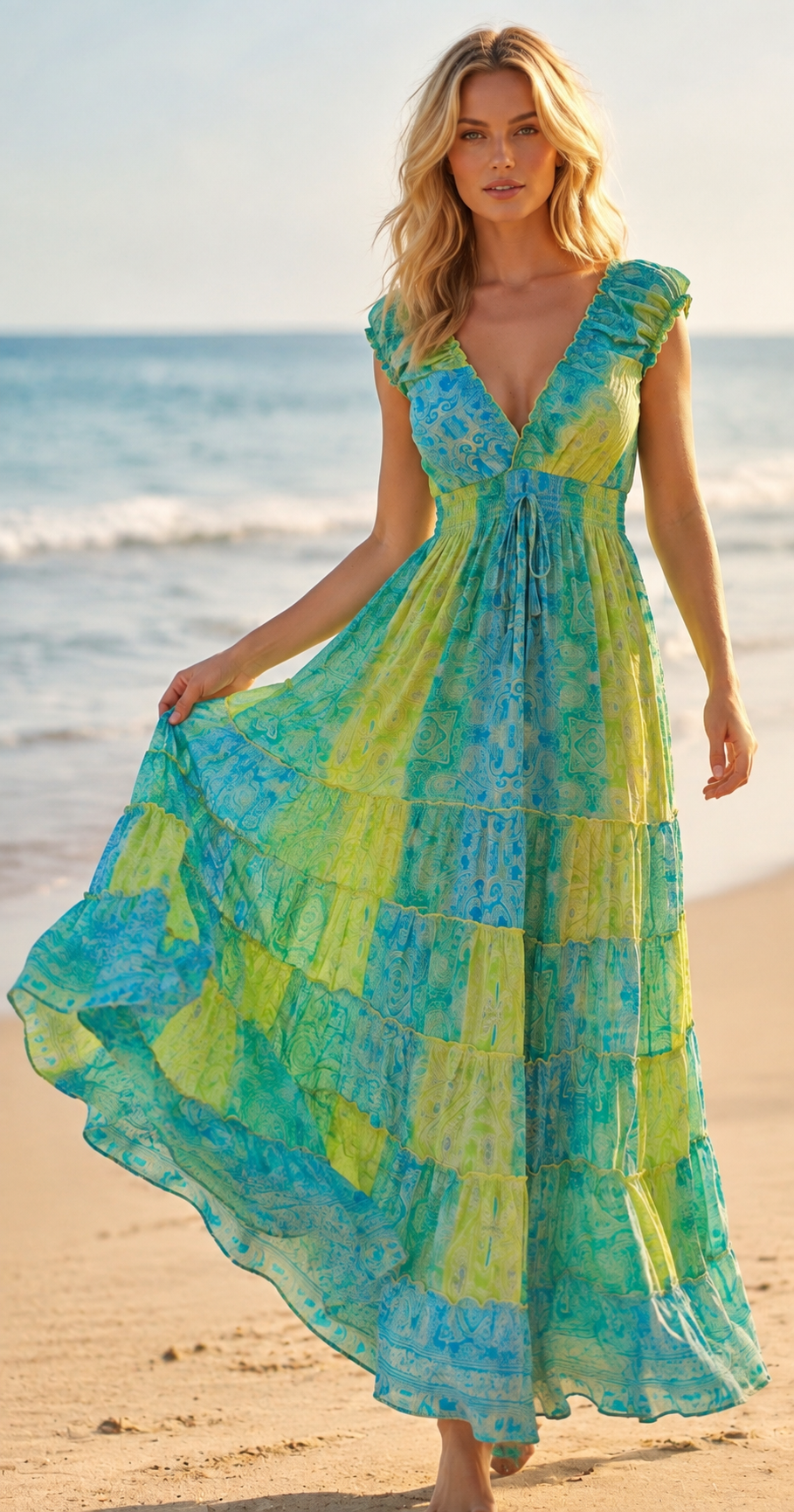 Amara Green Silk Maxi Dress