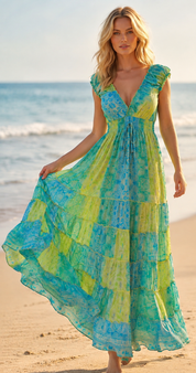 Amara Green Silk Maxi Dress