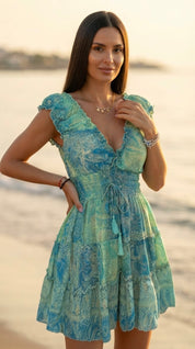 Amara Blue Mini Silk Dress