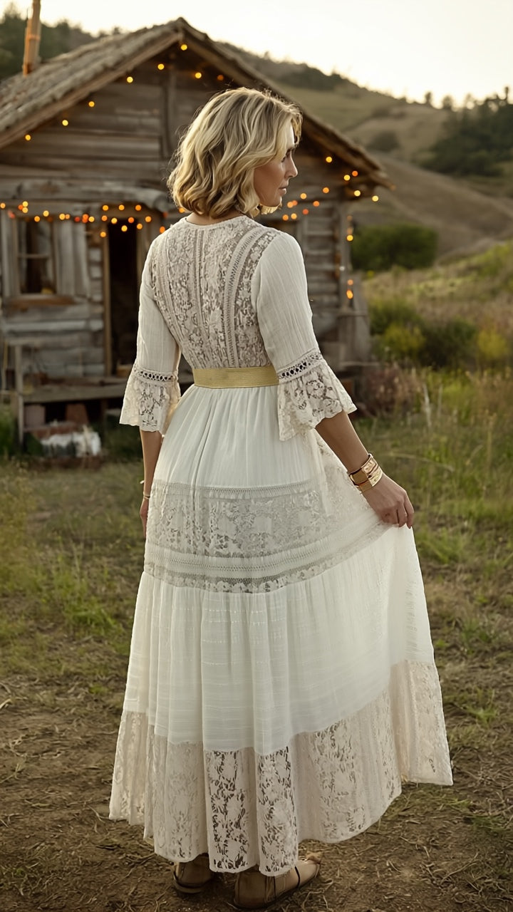 Boho Beige Lace Dress