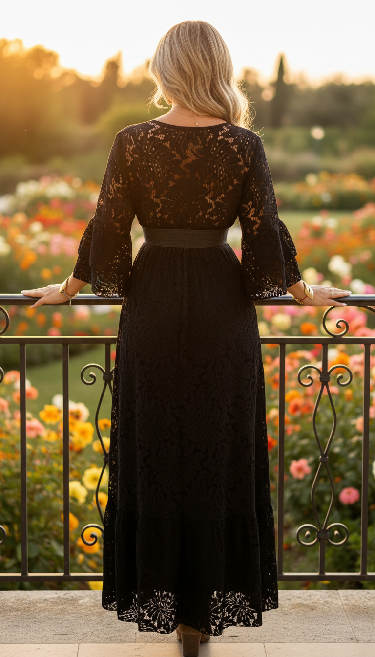 Robe en dentelle noire vaporeuse