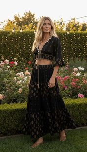 Aurora Golden Black Embroidered Boho Set