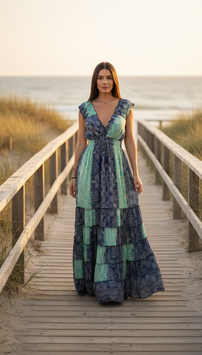Amara Blue/Green Silk Maxi Dress