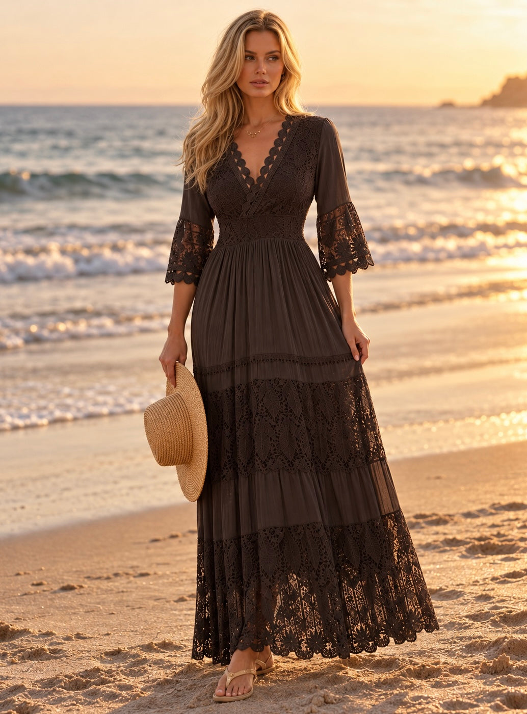 Pure Boho Brown Lace Dress