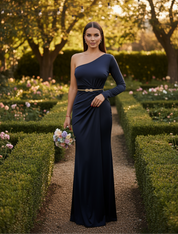 Blue Asymmetric One-Shoulder Party Dress