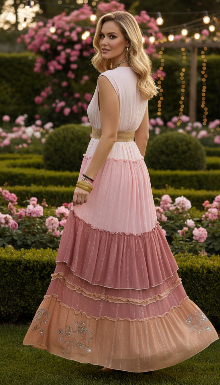 Robe longue bohème rose coucher de soleil