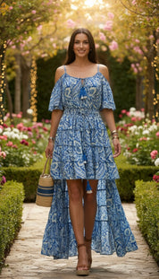 Robe en soie bleu gardénia