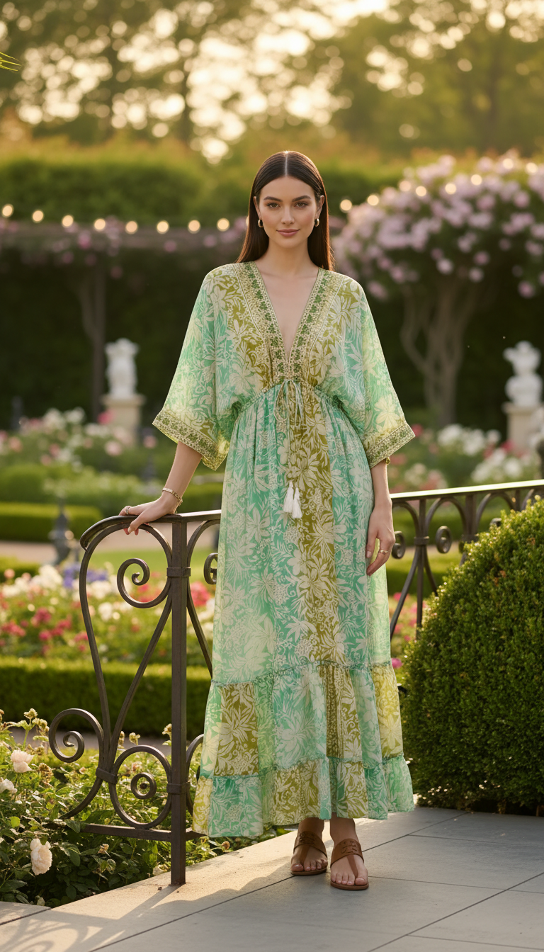 Golden Aura grünes Seidenkleid