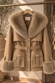 Siena Camel Faux Leather & Fur Jacket