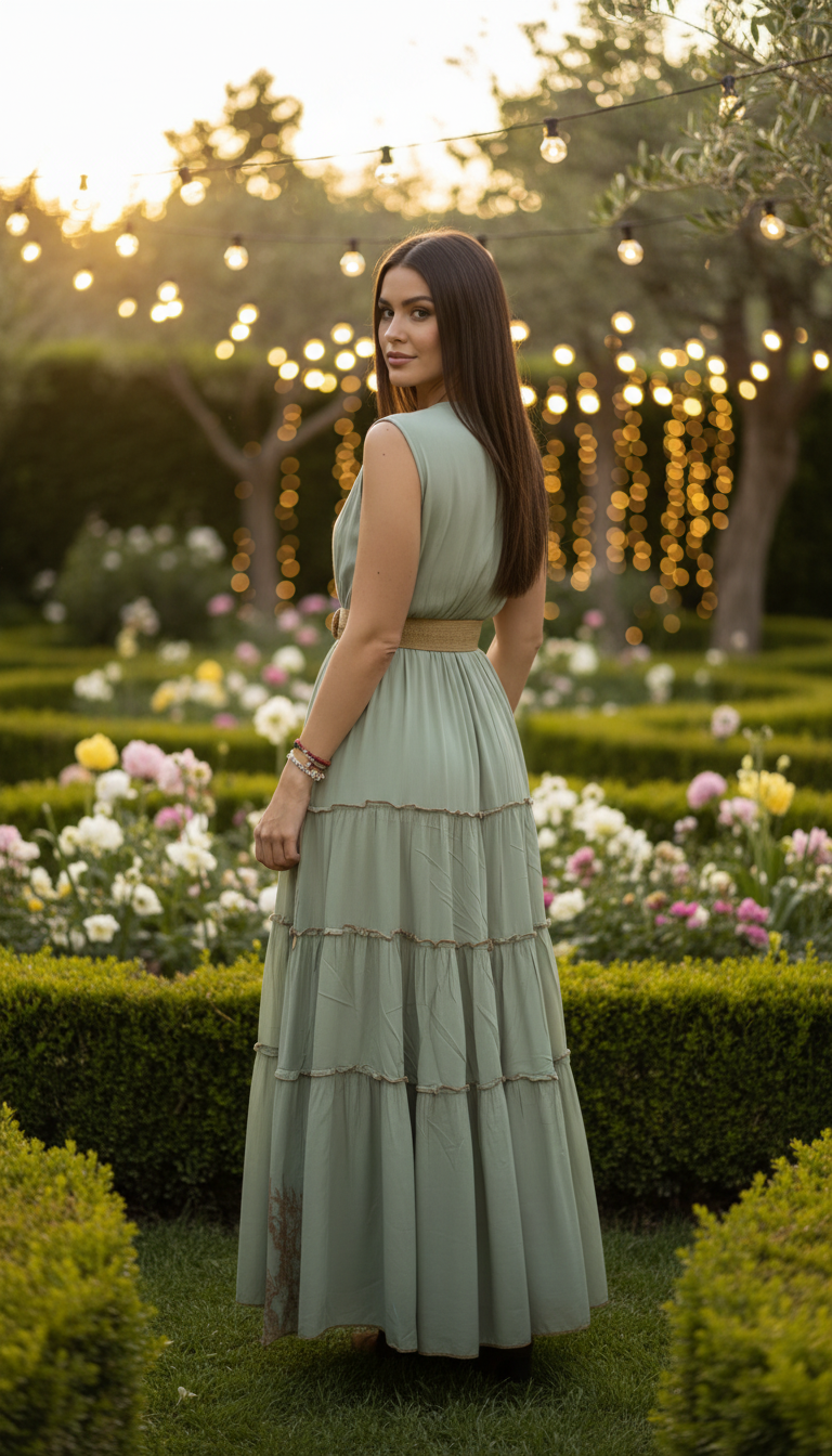 Robe longue verte Golden Garden