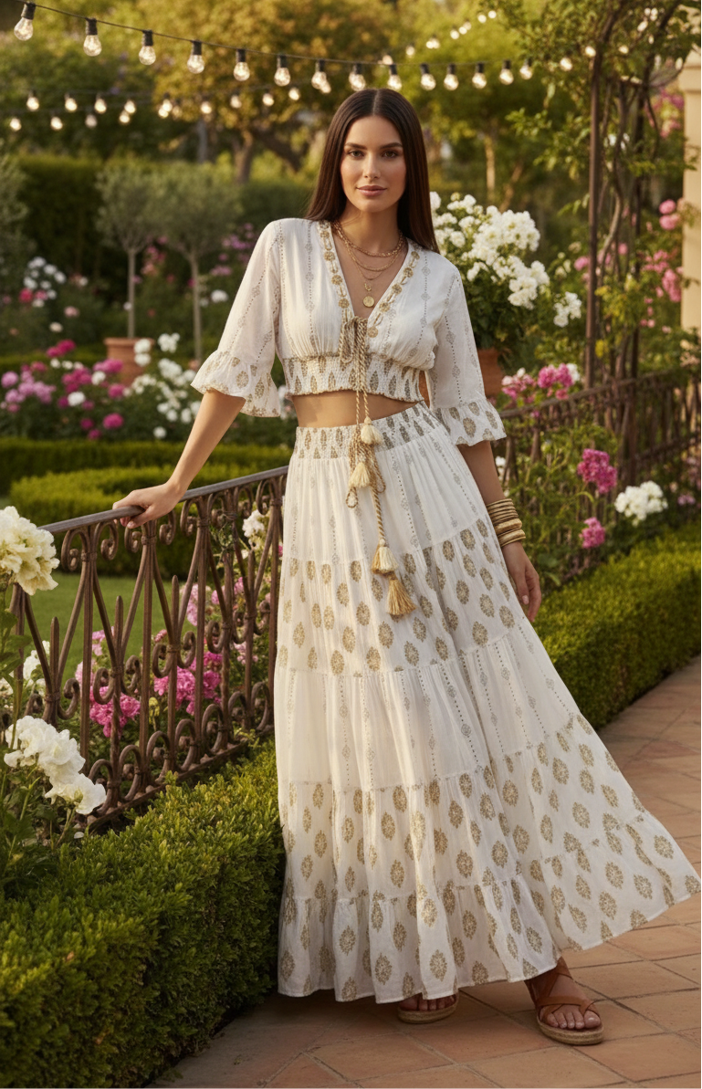 Aurora Golden Embroidered Boho Set
