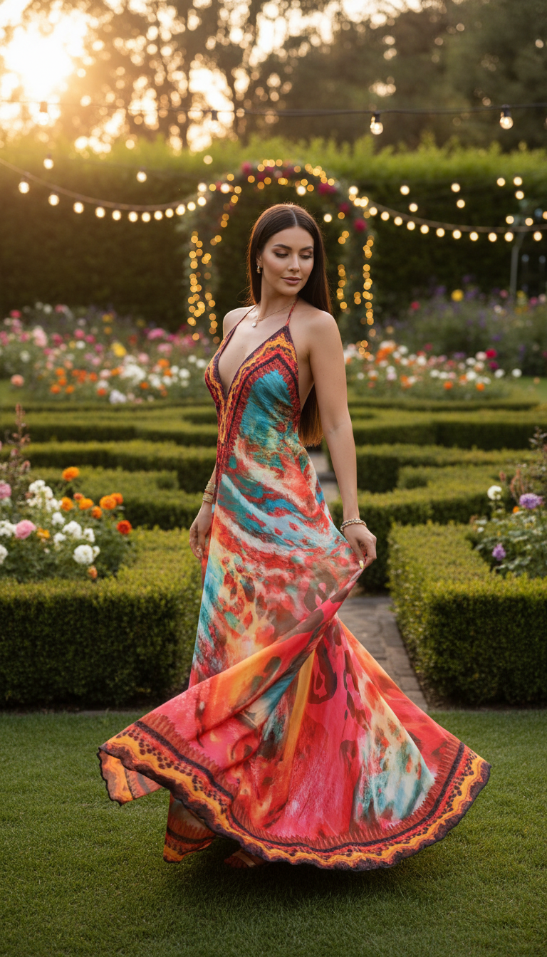 Fire Boho Silk Dress