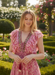 Aurora-rosa Seidenkleid