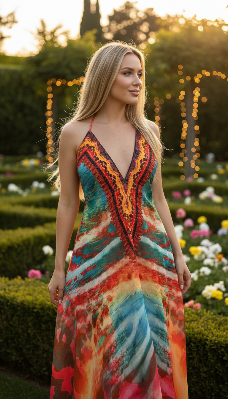Fire Boho Silk Dress