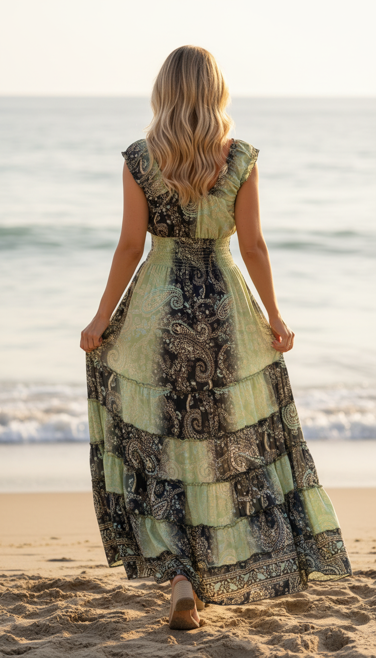 Amara Blue/Green Silk Maxi Dress