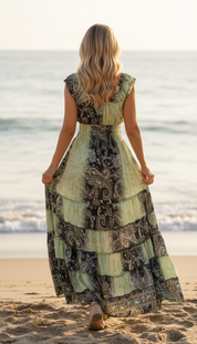 Amara Blue/Green Silk Maxi Dress