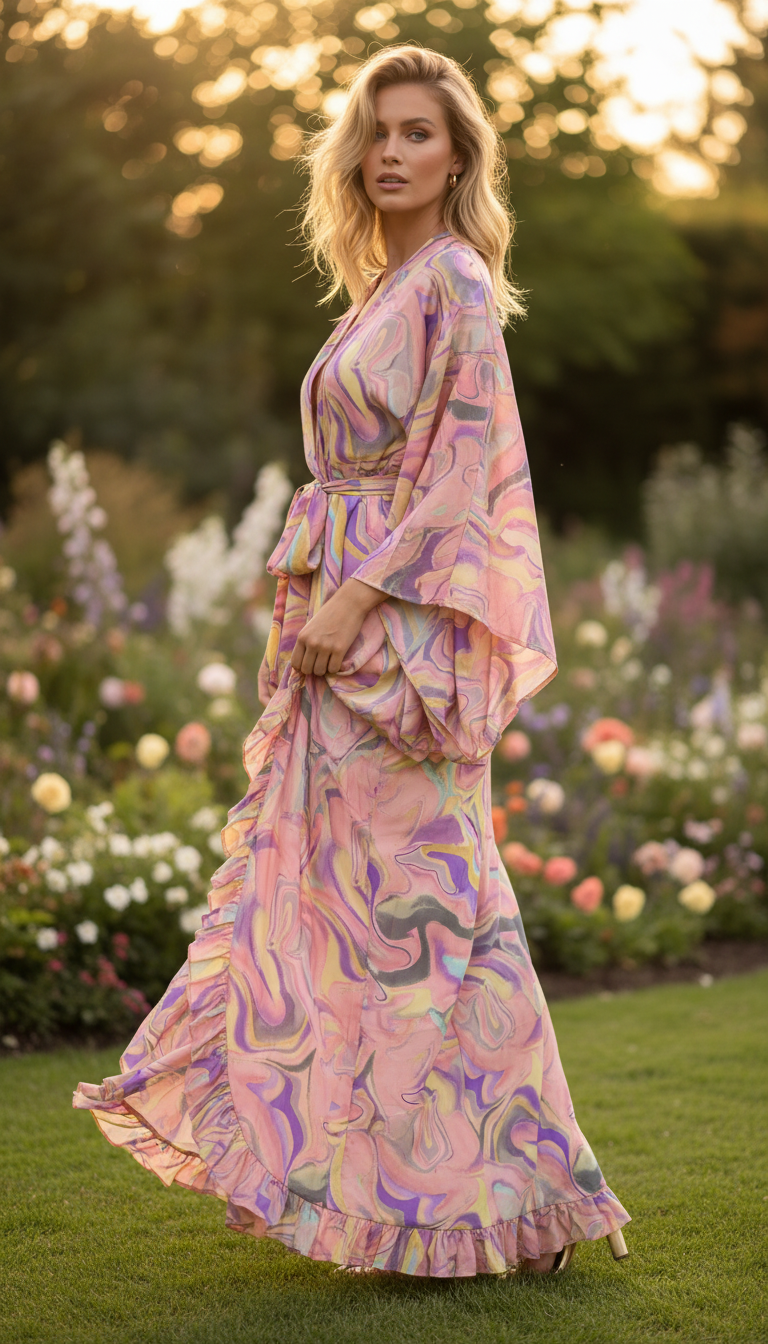 Aurea Pink Silk Kimono Set