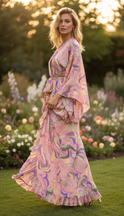Aurea Pink Silk Kimono Set