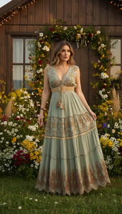 Robe longue verte Golden Garden