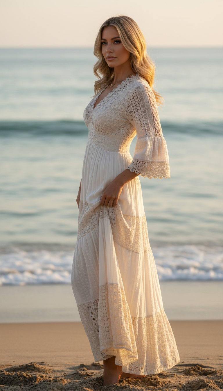 Ivory Moon Beige Lace Dress