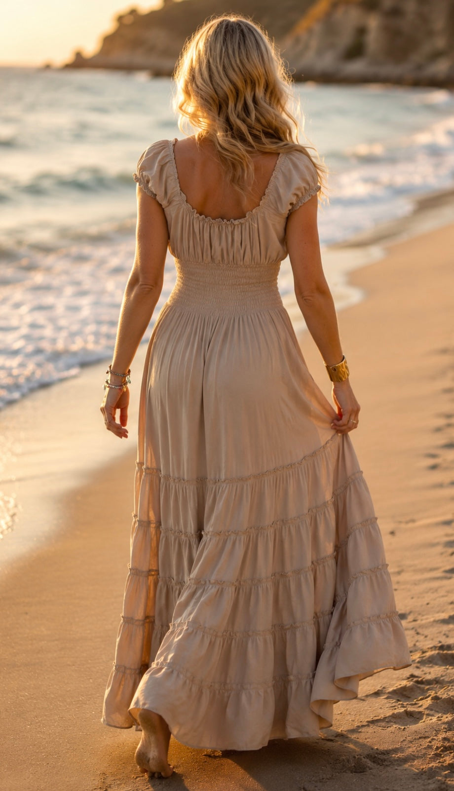 Amara Beige Silk Maxi Dress