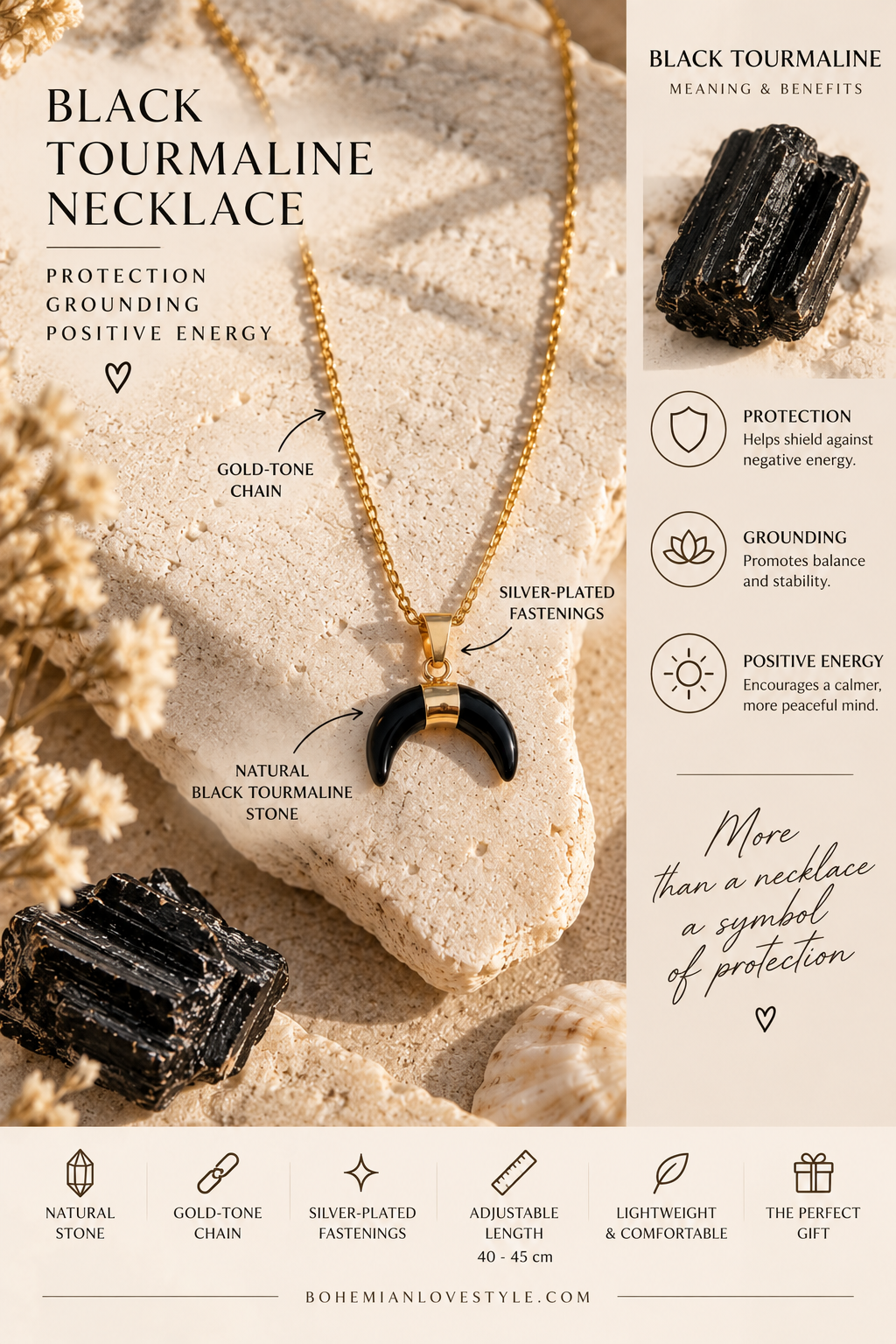 Black Tourmaline Moon Necklace
