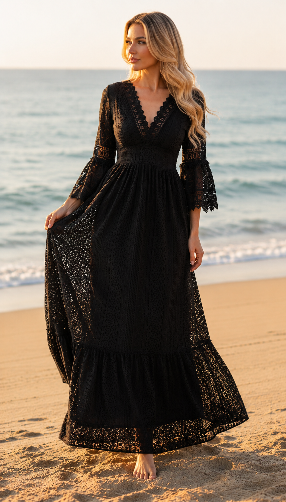 Salbeigrünes Spitzenkleid