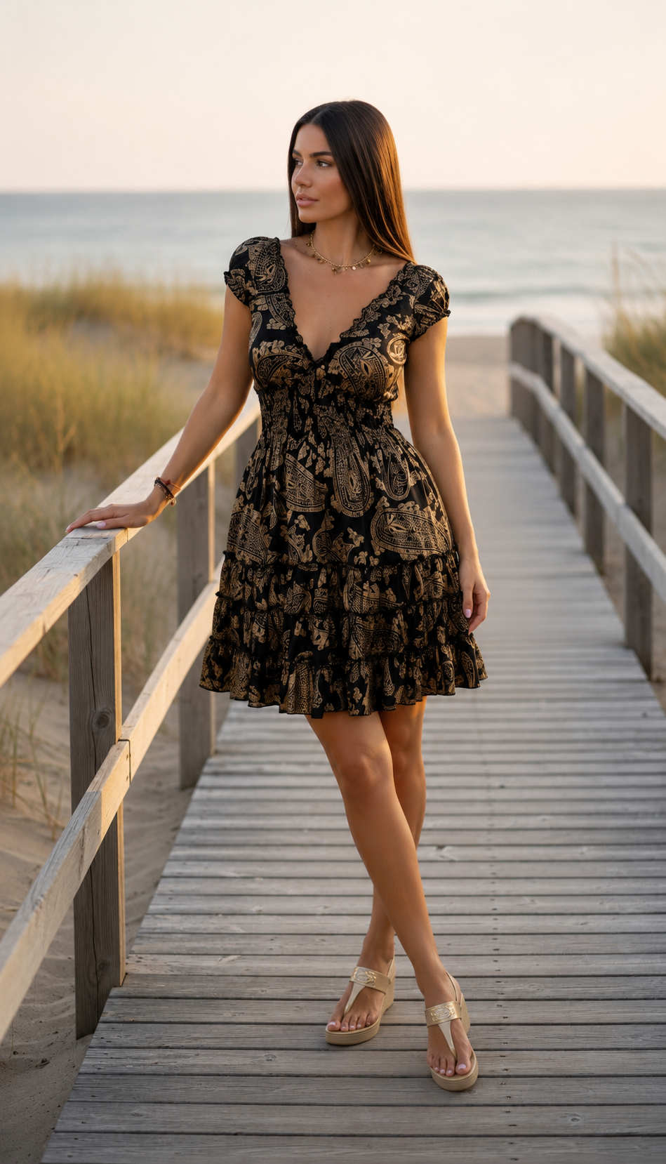 Black Natural Silk Short Dress