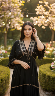 Black Aurora – Hand-Embroidered Boho Maxi Dress