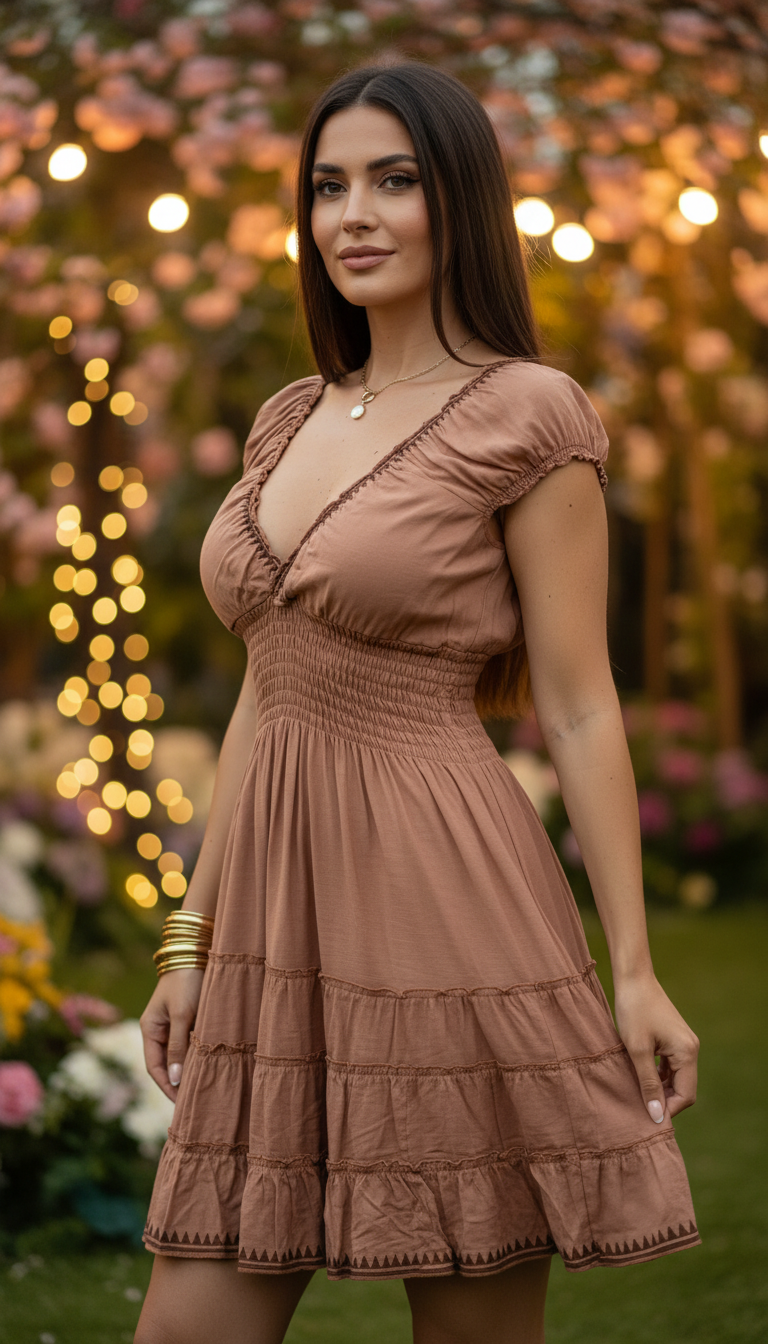 Robe bohème mini beige sereine