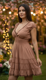 Robe bohème mini beige sereine