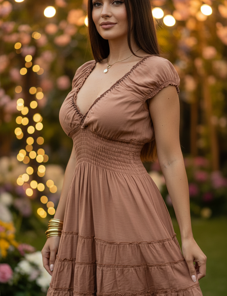 Robe bohème mini beige sereine